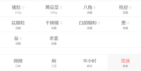 制作黄花菜焖猪肚的食材明细 制作黄花菜焖猪肚的食材明细