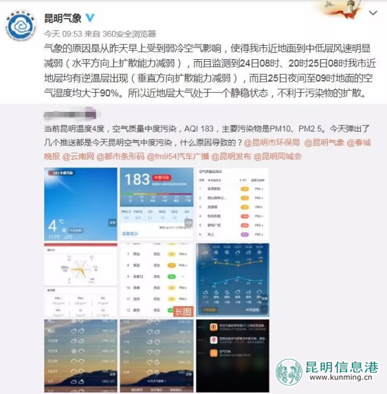 今天的昆明雾霾加中度污染 气象台:受弱冷空气影响风速减弱 今天的昆明雾霾加中度污染 气象台:受弱冷空气影响风速减弱