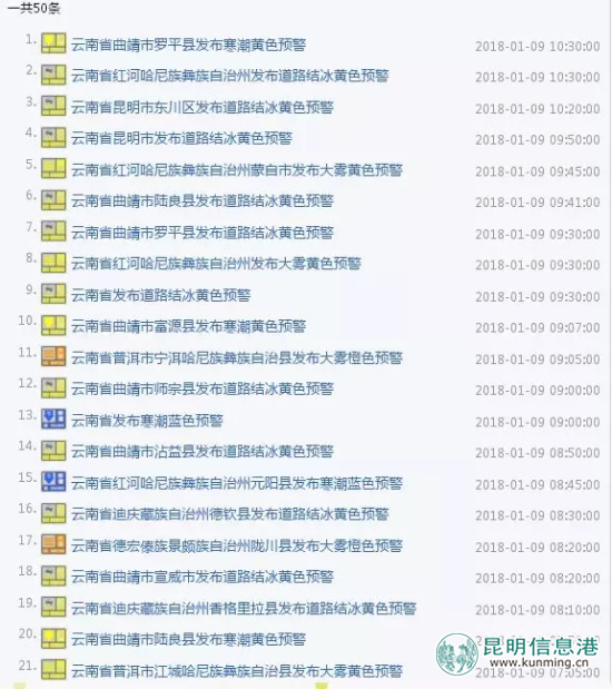 云南新一轮断崖式降温 已发布50个气象灾害预警