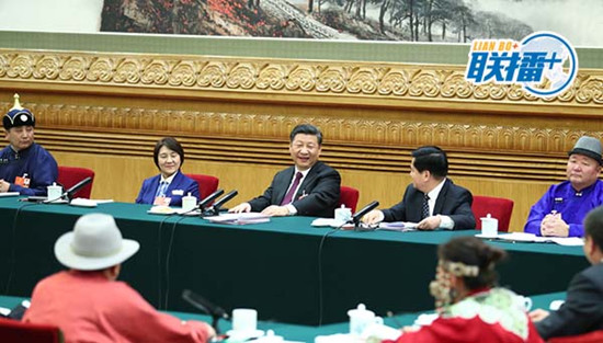 2018年3月5日，习近平参加十三届全国人大一次会议内蒙古代表团的审议。 图片来自：新华社