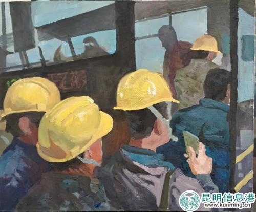 肖 明《挤公交》布面油画 60x50cm 2018年 肖 明《挤公交》布面油画 60x50cm 2018年