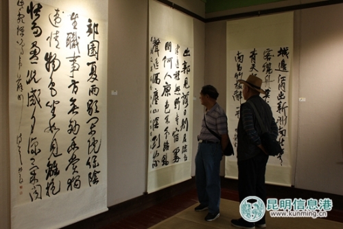 市民参观欣赏书法作品。记者孙红亮摄