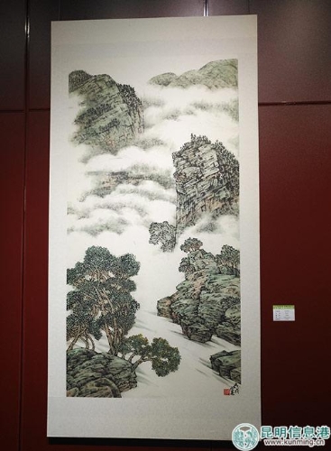 展出的作品：杨成忠《峡谷早春》中国画