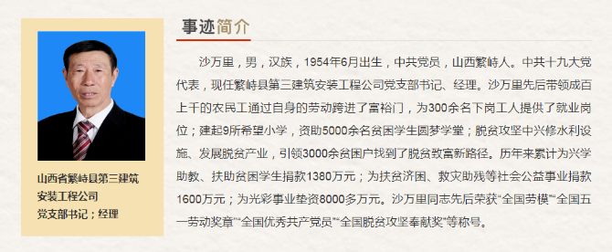 山西省“最美奋斗者”推荐人选