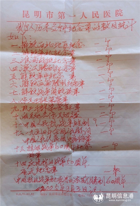 王廷玉亲笔写下曾经获过的荣誉 供图