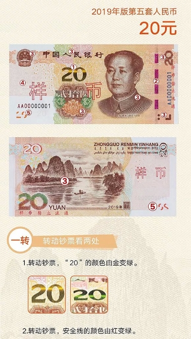 2019年版第五套人民币识别三招：一转二摸三透光