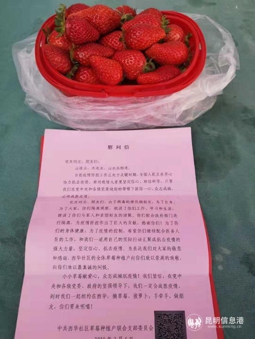 西山区西华社区送去草莓。受访者供图 西山区西华社区送去草莓。受访者供图