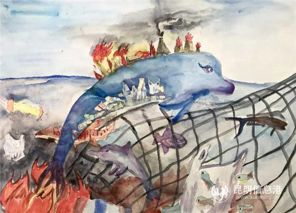 沈思君 8岁 《觅食》 指导老师：胡薇 昆明速彩艺术工作室