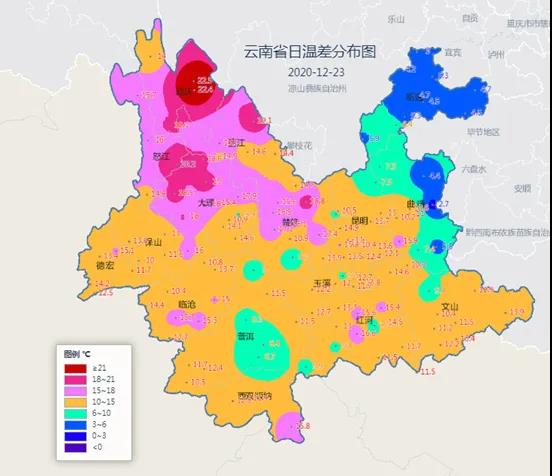 云南局地昼夜温差超20℃