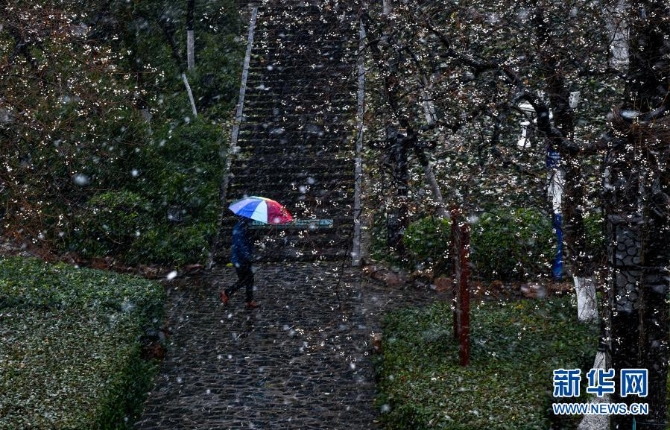 12月29日，在安徽省合肥市，游客冒雪游览包公园。当日，入冬最强寒潮来袭，多地迎来今冬最寒冷天气。新华社记者 韩旭摄