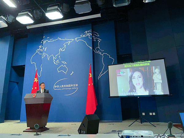 外交部发言人展示美反华势力视频 澎湃新闻记者 于潇清 图