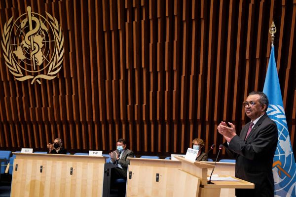 当地时间2021年5月24日,瑞士日内瓦,第74届世界卫生大会在日内瓦开幕,世界卫生组织总干事谭德塞发表讲话。