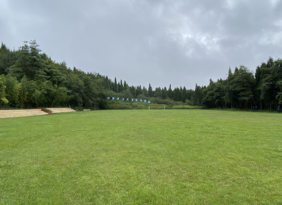 晋宁昆阳磷矿矿区排土回填区复绿的海拔2260米足球场（8月18日摄）