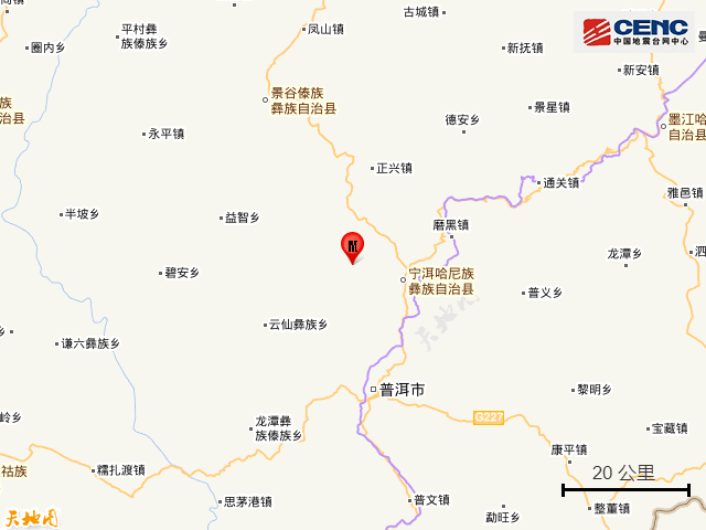 云南普洱市宁洱县发生2.8级地震
