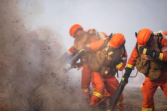 14.扑火过程中吹起烟尘