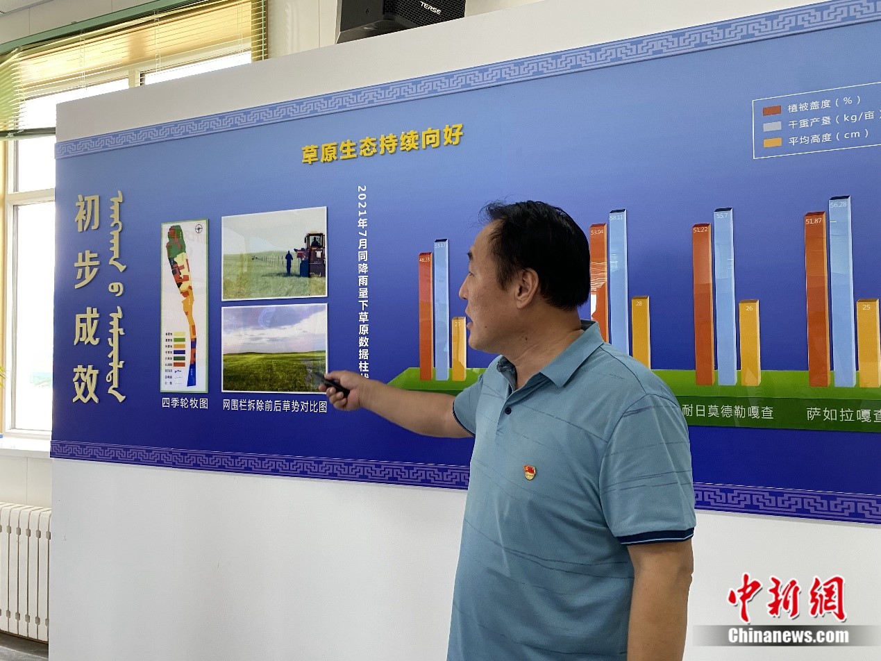 图为新右旗克尔伦苏木党委书记韩永利介绍芒来嘎查牧区现代化成效。苏亦瑜 摄 图为新右旗克尔伦苏木党委书记韩永利介绍芒来嘎查牧区现代化成效。苏亦瑜 摄
