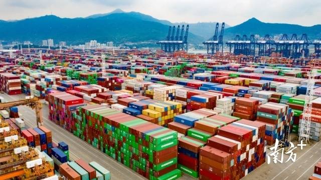 盐田港内集装箱停放在码头。 盐田港内集装箱停放在码头。