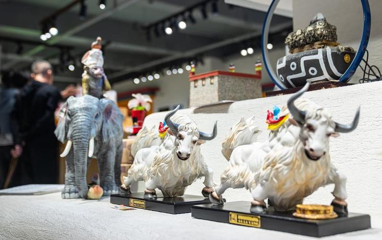 This photo taken on Sept. 29, 2025 shows cultural and creative ornaments designed by Yakhore Design Company in Lhasa, southwest China's Xizang Autonomous Region. (Xinhua/Tenzin Nyida)