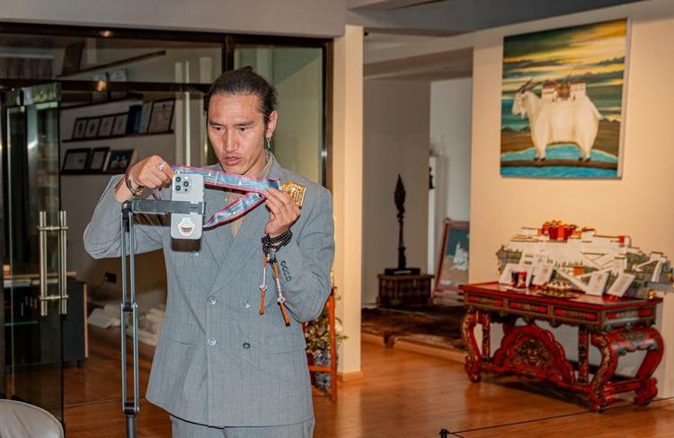 Tashi Badan promotes cultural and creative products through livestream at Yakhore Design Company in Lhasa, southwest China's Xizang Autonomous Region, Sept. 16, 2025. (Xinhua/Tenzin Nyida)