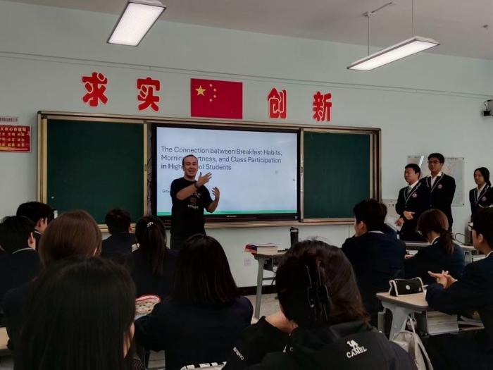 Luke Johnston teaches a Statistics class at an international school in Xinjiang. (Photo provided by the author)