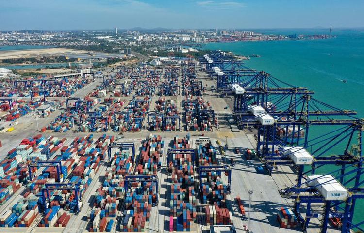 An aerial drone photo taken on Nov. 28, 2025 shows a view of the Yangpu Port in the Yangpu Economic Development Zone in Danzhou, south China's Hainan Province. (Xinhua/Guo Cheng)