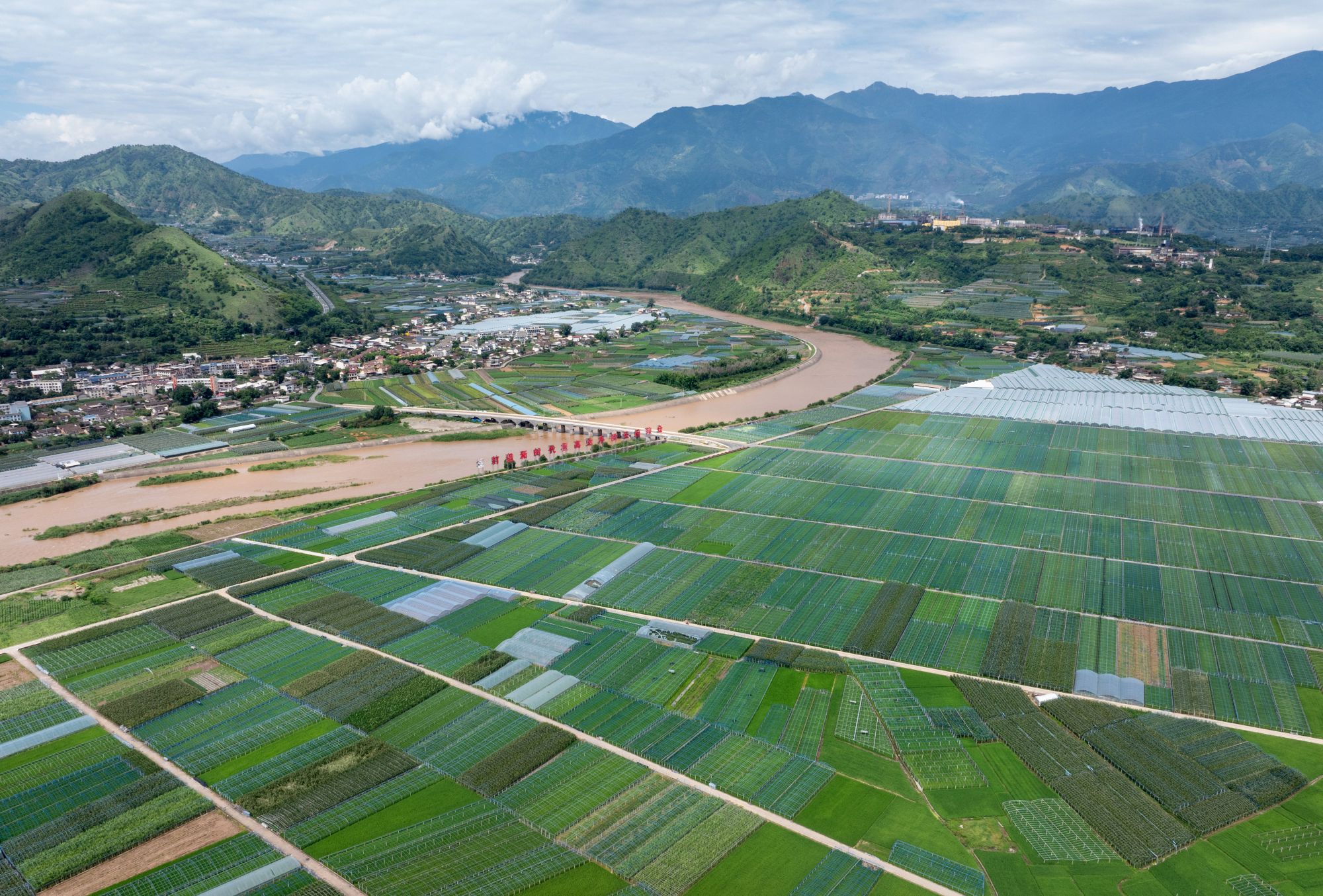 7月9日俯拍的四川省攀枝花市米易县撒莲镇安全村高标准农田（无人机照片）。新华社记者 江宏景 摄