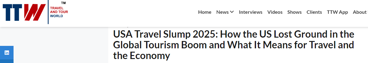 《旅行与旅游世界》网站报道截图