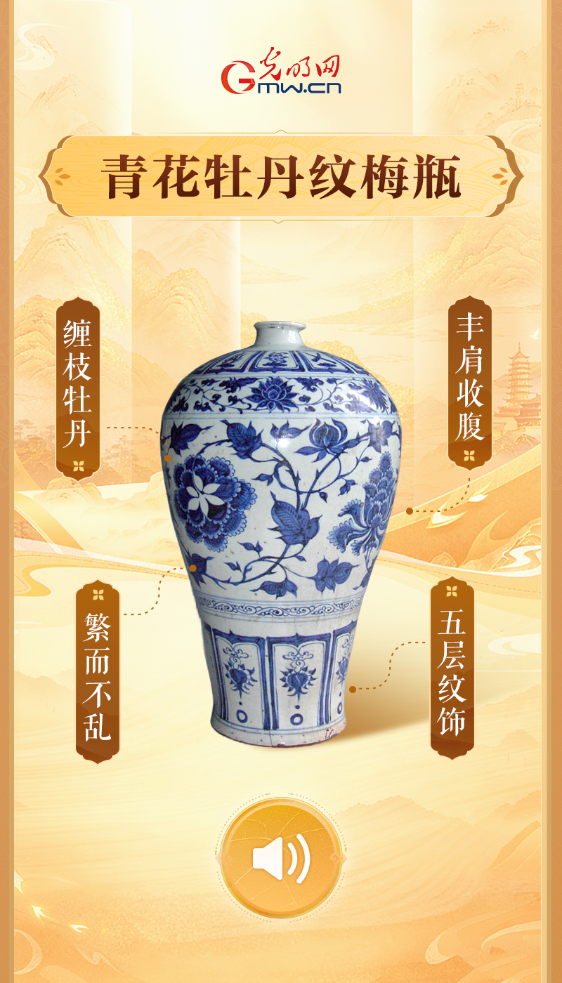 “文物会说话”有声海报|“china”何以“China”?瓷器亦是中国! 青花牡丹纹梅瓶