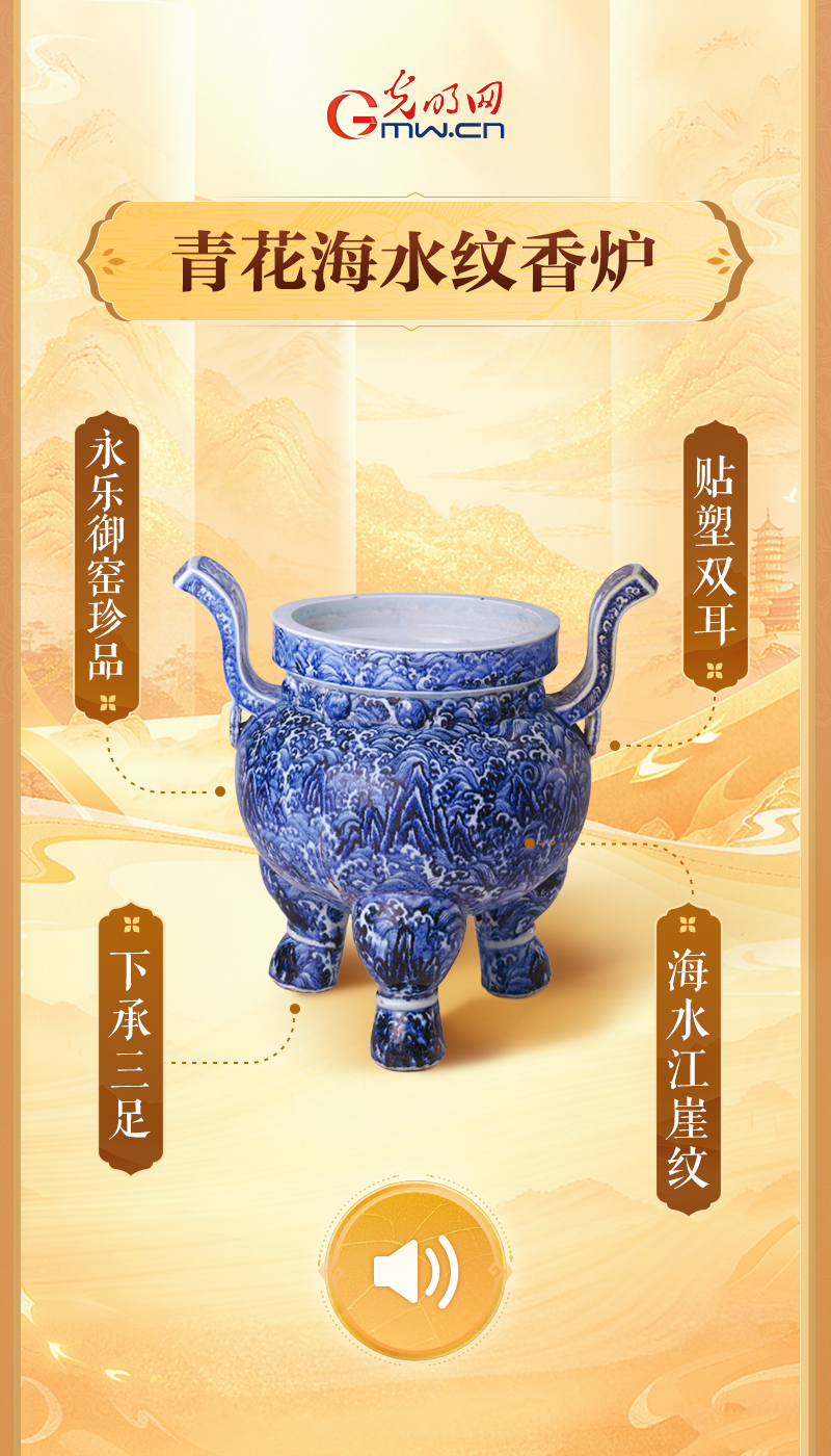“文物会说话”有声海报|“china”何以“China”?瓷器亦是中国! 青花海水纹香炉