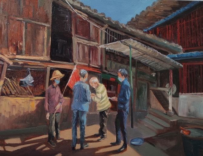 《抗疫在夕阳》-油画-杨波(晋宁区文化馆) 《抗疫在夕阳》-油画-杨波(晋宁区文化馆)