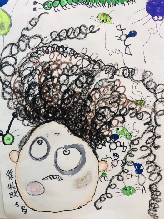 二 宜良1、徐牧欧男5岁『头发营养师』油画棒 二 宜良1、徐牧欧男5岁『头发营养师』油画棒