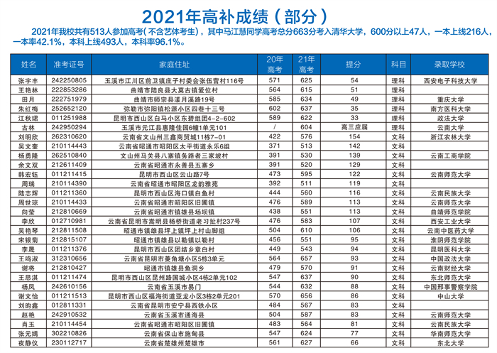 2021年高考成绩（部分）二